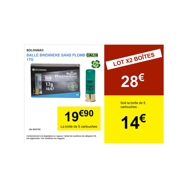 BALLE BRENNEKE SANS PLOMB 17 G CALIBRE 16/67 X 5 BALLE BRENNEKE SANS PLOMB 17 G CALIBRE 16/67 X 5 -Magasin Woolpower balle brenneke sans plomb 17 g calibre 1667 x 5 1