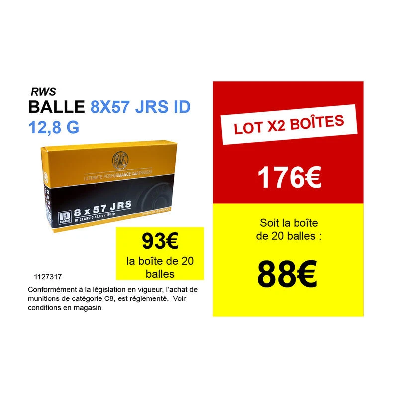 BALLES RWS 8X57JRS ID Classic 12.8 grammes / 198 grains BALLES RWS 8X57JRS ID Classic 12.8 Grammes / 198 Grains -Magasin Woolpower balles rws 8x57jrs id classic 128 grammes 198 grains 1