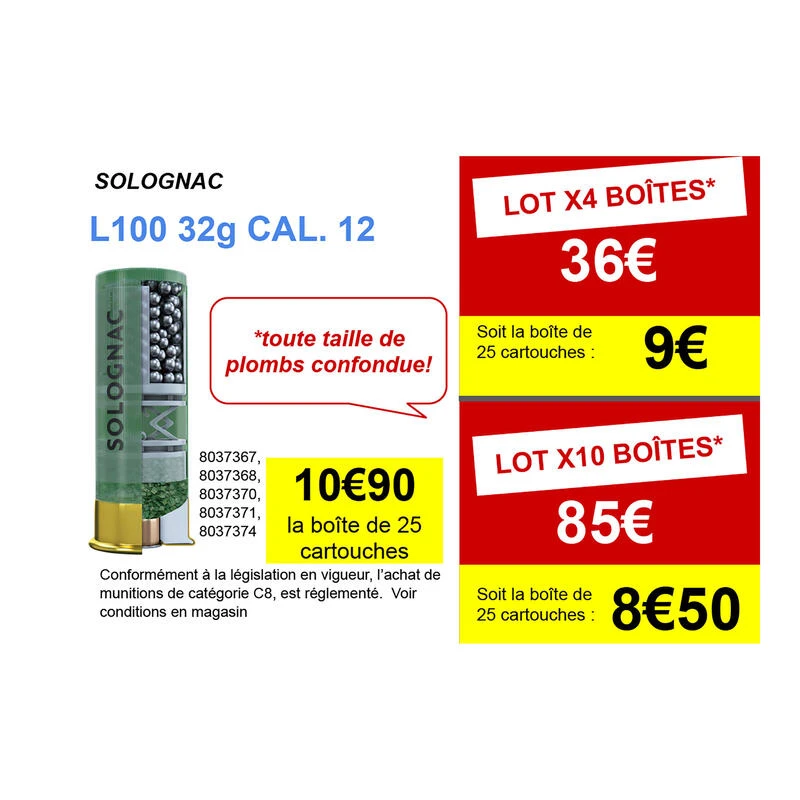 CARTOUCHE L100 32g CALIBRE 12/70 PLOMB N°10 X25 CARTOUCHE L100 32g CALIBRE 12/70 PLOMB N°10 X25 -Magasin Woolpower cartouche l100 32g calibre 1270 plomb n10 x25 1