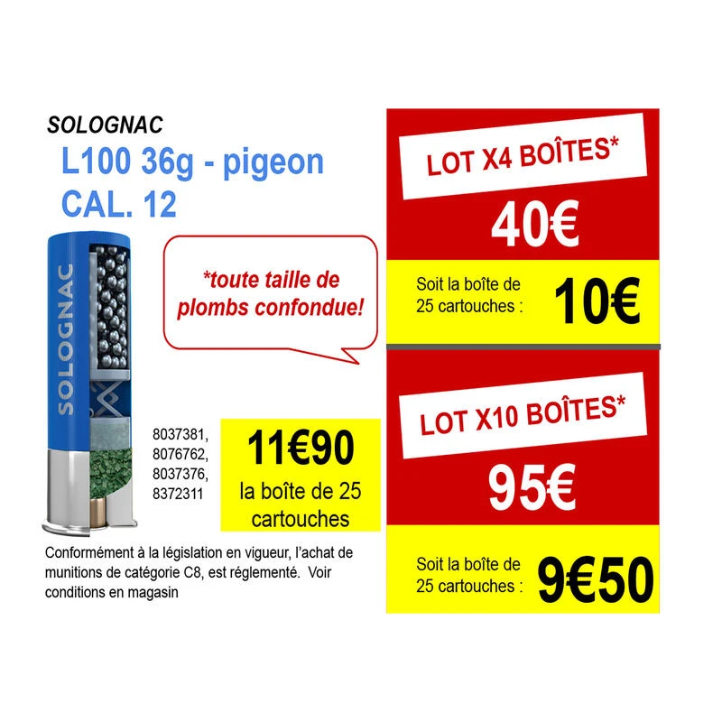 CARTOUCHE L100 36g PIGEON CALIBRE 12/70 PLOMB N°6 X25 CARTOUCHE L100 36g PIGEON CALIBRE 12/70 PLOMB N°6 X25 -Magasin Woolpower cartouche l100 36g pigeon calibre 1270 plomb n6 x25 1