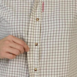 CHEMISE CHASSE MANCHES LONGUES COTON FEMME RESPIRANTE À CARREAUX BEIGE 500. -Magasin Woolpower chemise chasse manches longues coton femme respirante a carreaux beige 500 7