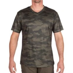 T-shirt Manches Courtes Respirant Chasse 100 Camouflage Kaki