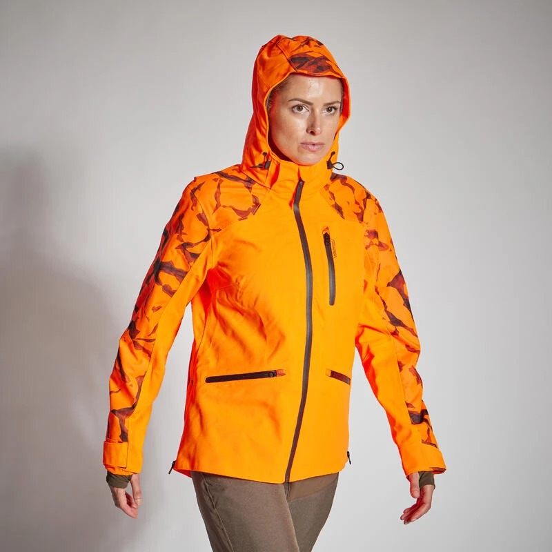 VESTE CHASSE SUPERTRACK FEMME RESISTANTE IMPERMEABLE ORANGE FLUO 500 VESTE CHASSE SUPERTRACK FEMME RESISTANTE IMPERMEABLE ORANGE FLUO 500 -Magasin Woolpower veste chasse supertrack femme resistante impermeable orange fluo 500 1